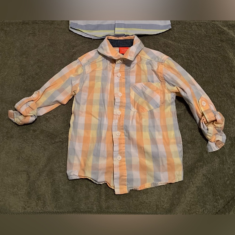 Joe Fresh Kids Toddler Orange Blue Yellow Pastel Plaid Button Down Shirt